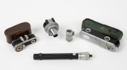 VARIOUS MANUFACTURERS: Five different finders - one Wray Leica-copy universal viewfinder, one Hensoldt-Wetzlar Quick 2194, one C. K. S. Tele Finder, one Pr&auml;zisa&nbsp;rangefinder in leather pouch, and one Pullin Optics rangefinder in leather pouch. (5 items)