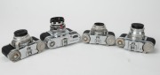 BRAUN: Four black and chrome c. 1950s 35mm cameras - one Paxette Super III, one Super Paxette with front lens cap, one Paxette, and one Paxette with front lens cap. (4 cameras) - 3