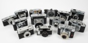 VARIOUS MANUFACTURERS: Thirteen black-and-chrome viewfinder and rangefinder cameras - one Agfa Iso-Rapid IF, one Detrola Corporation Detrola G, one Foto-Quelle Revue Electronic C, one Halina Paulette, one Hanimex Holiday 35, one Hoei Howay 35, one Iloca E