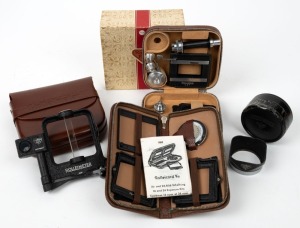 FRANKE & HEIDECKE: Four Rollei camera accessories - one Rolleikin 3.5 adapter kit in leather zip-case with maker's box and instruction sheet, one Rolleicord Va 16 adapter kit in leather zip-case with instruction sheet, one Rolleimeter rangefinder [#9805] 