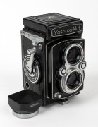 YASHICA: Circa 1957 Yashica-Mat TLR camera, with Lumaxar 80mm f3.5 lens&nbsp;and Yashica black metal lens hood.