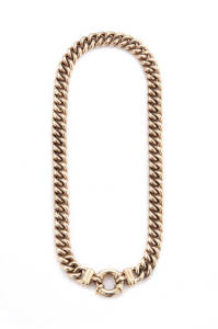 NECKLACE: 9ct yellow gold curb link necklace. 77.39 grams.