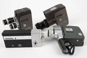 CANON: Four 8mm movie cameras - one Cine Canonet 8, one Canon Eight, one Canon Motor Zoom 8 EEE with hand grip attachment, and one Canon Zoom 8. (4 movie cameras)