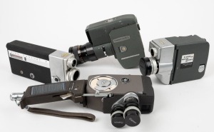 CANON: Four 8mm movie cameras - one Cine Canonet 8 [#176614], one Canon Eight [#21528] with hand grip, one Canon Motor Zoom 8 EEE [#233771], and one Canon Zoom 8 [#181918]. (4 movie cameras)