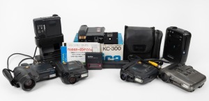 VARIOUS MANUFACTURERS: Seven c. early 1990s still-video cameras - one Canon Ion RC-250 with Canon WC-C2540 Wide Converter, one Canon Ion RC-260 with Canon TC-C2670 Tele Converter, one Canon Ion RC-260 with Canon WC-C2635 Wide Converter, one Canon Ion RC-260 with Canon FA-C26 Film Adapter, one Canon Ion RC-560, one Olympus VC-100, and one Konica KC-300 in maker's box with leather case, two battery packs, KE-30 Video Floppy Eraser, video cable, carry strap, and printed matter. (7 cameras)