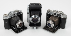 FRANKA WERKE: Three c. 1950s folding cameras marked 'Made in Germany - US Zone' - one Solida III with Radionar 80mm f2.9 lens [#3779574], together with two Solida II L models with Isconar 75mm f3.5 lenses [#573197 & 592628]. (3 cameras) 