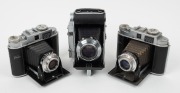 FRANKA&nbsp;WERKE: Three c. 1950s folding cameras marked 'Made in Germany - US Zone' - one Solida III with Radionar 80mm f2.9 lens [#3779574], together with two Solida II L models with Isconar 75mm f3.5 lenses [#573197 & 592628]. (3 cameras)&nbsp;