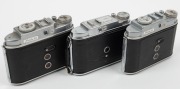 FRANKA&nbsp;WERKE: Three c. 1950s folding cameras marked 'Made in Germany - US Zone' - one Solida III with Radionar 80mm f2.9 lens [#3779574], together with two Solida II L models with Isconar 75mm f3.5 lenses [#573197 & 592628]. (3 cameras)&nbsp; - 2