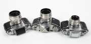 IHAGEE: Three Exakta SLR cameras - one&nbsp;1958-type Varex IIa [#923331] with Carl Zeiss Jena Tessar 50mm f2.8 lens [#5580698], one type 4 Exa [#473229] with E. Ludwig Meritar 50mm f2.9 lens [#1174197], and one type 4 Exa [#424447] with Carl Zeiss Jena Biotar - 3