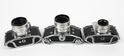 IHAGEE: Three Exakta SLR cameras - one&nbsp;1958-type Varex IIa [#923331] with Carl Zeiss Jena Tessar 50mm f2.8 lens [#5580698], one type 4 Exa [#473229] with E. Ludwig Meritar 50mm f2.9 lens [#1174197], and one type 4 Exa [#424447] with Carl Zeiss Jena Biotar - 4