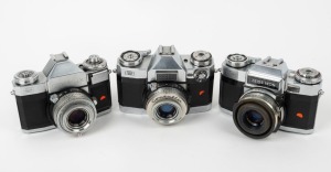 ZEISS IKON: Three SLR cameras with Synchro-Compur shutters - one c. 1958 Contaflex IV 864/24 [#L 41081] with Tessar 50mm f2.8 lens [#1639743], one c. 1958 Contaflex Super 10.1271 [#Z 57895] with Tessar 50mm f2.8 lens [#3280068], and one c. 1967 Contaflex 