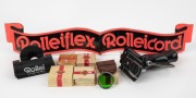 FRANKE & HEIDECKE: Eleven Rollei items&nbsp;- one FOBUM&nbsp;pistol grip quick release, one RI Tessar-Triotar-Xenar 3.5 green lens filter, one RII Planar-Xenotar 3.5 green lens filter, one RII Planar-Xenotar 3.5 light-blue lens filter, one RIII Planar-Xenotar 2.8 m