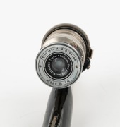 ZEISS IKON: Type 2 black and chrome close-up copy stand for Contax rangefinder cameras, c. 1936, with Tessar 50mm f3.5 lens element [#2243285],&nbsp;two chrome bayonet-type adaptor rings, and five metal close-up masking plates in four different aperture sizes. - 2