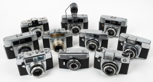 AGFA: Ten early 1960s 35mm cameras - one Optima I with Tully flash attachment, one Optima Ia, one Parat-I, one Silette-F, one Silette Rapid F, one Silette Rapid I with maker's box, one Isoly, one Ambi Silette, and two additional Optima I models. (10 cameras)
