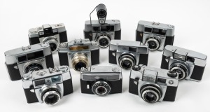 AGFA: Ten early 1960s 35mm cameras - one Optima I with Tully flash attachment, one Optima Ia, one Parat-I, one Silette-F, one Silette Rapid F, one Silette Rapid I with maker's box, one Isoly, one Ambi Silette, and two additional Optima I models. (10 camer