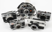 RIKEN: Five c. 1960s chrome-body cameras - one Ricoh Hi-Color 35 [#392838] in Ricoh Hi-Color Marine Capsule, two Ricoh Hi-Color 35 cameras [#131611 & #386515], one Ricohmatic 35, and one Ricohmatic&nbsp;126 with front lens cap.&nbsp;(5 cameras)