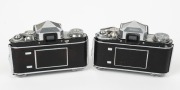 IHAGEE: Two Exakta SLR cameras - one c. 1954 type 2 Varex VX [#743170] with Carl Zeiss Jena Tessar T 50mm f2.8 lens [#3560767], and one 1958-type Varex IIa [#913183] with Carl Zeiss Jena Biotar 58mm f2 lens [#5544171]. (2 cameras) - 2