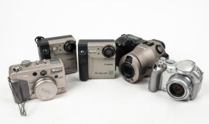 CANON: Five c. 2000 digital cameras - one PowerShot Pro70, one PowerShot G2 with lens cap, one PowerShot S1 IS, and two PowerShot 350 models. (5 cameras)
