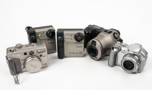 CANON: Five c. 2000 digital cameras - one PowerShot Pro70, one PowerShot G2 with lens cap, one PowerShot S1 IS, and two PowerShot 350 models. (5 cameras)