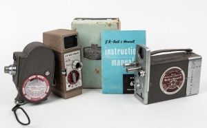 BELL & HOWELL: Three movie cameras - one Sportster with wrist strap, one 16mm Magazine Camera 200, and one Bell & Howell 624 in maker's box with instruction booklet. (3 movie cameras)
