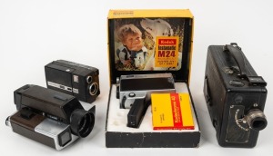 KODAK: Four movie cameras - one Ciné Kodak Model B, one Instamatic M24 in maker's box with Super 8 cartridge in maker's box, one Instamatic M14, and one Kodak XL 33. (4 movie cameras)