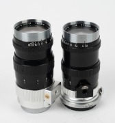NIPPON KOGAKU: Two c. 1950s Nikkor-Q&nbsp;135mm f3.5 lenses [#274808 & #277431] in black and chrome, one with Leica thread mount and one with bayonet mount, both with rear caps. (2 items) - 2
