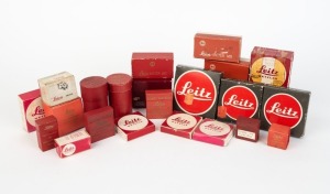 LEITZ: An accumulation of twenty-two empty Leica accessory boxes, including a wide range of products and eras. (22 items)