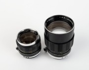 MAMIYA: Two black Mamiya-Sekor F.C. lenses with rear caps&nbsp;- one 35mm f2.8, and one 135mm f2.8. (2 items)
