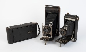 KODAK: Three c. 1914 vertical-folding cameras - one Autographic No. 3a with shutter release cable, one Autographic No. 3a Model C, and one Autographic Junior No. 1A. (3 cameras)