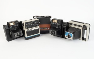 KODAK: Five c. late 1970s instant film cameras - one Colorburst 200 with wrist strap, one Kodak EK4, two Trimprint 940 models, and one 'The Handle'. (5 cameras)