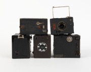 VARIOUS MANUFACTURERS: Five early 20th century box cameras - one Coronet Supreme Deluxe, two Ensign All-Distance models, one Agfa model, and one anonymous model. (5 cameras) - 2