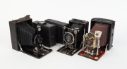 VARIOUS MANUFACTURERS: Five early 20th century vertical-folding plate cameras - one Houghton Folding Klito, one Butcher & Son Cameo, one Westminster Photographic Exchange model, one F. Deckel M&uuml;nchen model, and one Wollensak model. (5 cameras)