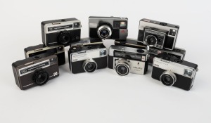 VARIOUS MANUFACTURERS: An accumulation of eleven 126 cartridge cameras - one Boots Pakmatic, one Hanimex Loadmatic C, one Kodak 56x Instamatic, one Kodak 76x Instamatic, one Kodak 77X Instamatic with wrist strap, one Kodak 233-X Instamatic, one Kodak Inst