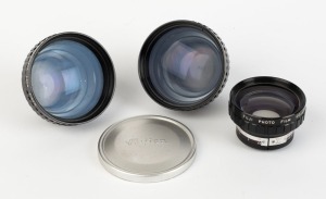 FUJIFILM: Three lenses - one 35mm Wide-Attachment Lens, one 75mm Tele-Attachment Lens with front and rear caps, and one 75mm Tele-Attachment Lens with rear cap. (3 items)