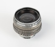 CARL ZEISS: Chrome&nbsp;Sonnar T 50mm f2 lens, c. 1942, with M39 mount featuring collapsible infinity lock for Leica etc.