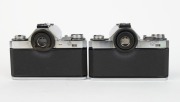 ZEISS IKON: Two c. 1968 Icarex 35 CS SLR cameras with rubber eye cup attachments - one with Color-Pantar 50mm f2.8 lens [#7037195] and Zeiss Ikon B50 UV filter, and one [#N 17979] with Tessar&nbsp;50mm f2.8 lens [#7118165]. (2 cameras) - 3