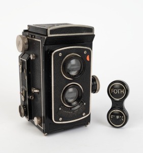 FOTH: Foth-Flex II TLR camera, c. 1934, with Foth Anastigmat 75mm f3.5 lens, together with metal lens cap.