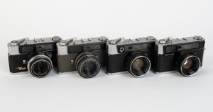 OLYMPUS: Four early-1960s rangefinders cameras - one Olympus Auto Eye [#130094] with D. Zuiko 45mm f2.8 lens [#132604], one Olympus Auto Eye II [#114235] with D. Zuiko 43mm f2.5 lens, one Olympus-S Electro Set [#103171], and one Olympus-SC [#144311] with 