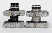 OLYMPUS: Four late-1960s rangefinder cameras - one Olympus-SC [#114769] with G. Zuiko 42mm f1.8 lens and lens cap, one Olympus-35 LE [#106112] with G. Zuiko 42mm f1.7 lens, one Olympus-35 LC [#142324] with G. Zuiko 42mm f1.7 lens and lens cap, and one Oly - 4