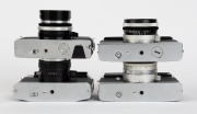 OLYMPUS: Four late-1960s rangefinder cameras - one Olympus-SC [#114769] with G. Zuiko 42mm f1.8 lens and lens cap, one Olympus-35 LE [#106112] with G. Zuiko 42mm f1.7 lens, one Olympus-35 LC [#142324] with G. Zuiko 42mm f1.7 lens and lens cap, and one Oly - 5