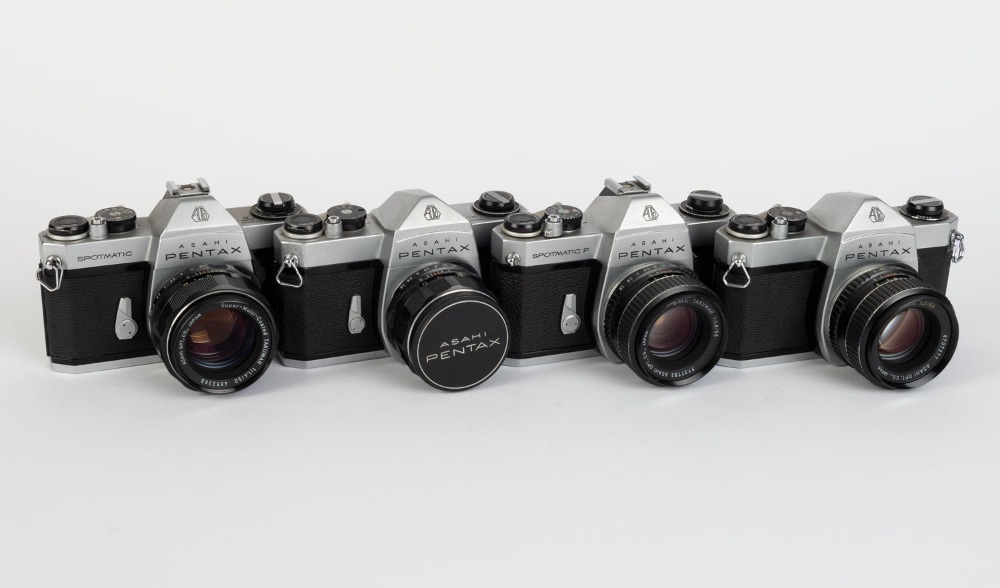 ASAHI KOGAKU: Four SLR cameras - one c. 1965 Pentax SL [#3011212] with  Super-Takumar 55mm