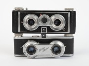 ILOCA: Two c. 1951 stereo viewfinder cameras - one type 2 Iloca Stereo with Jlitar 45mm f3.5 lenses [#16286 & #16287], and one Iloca&nbsp;Stereo II [#326445] with Jlitar&nbsp;V 35mm f3.5 lenses [#40235A & #40235B]. (2 cameras) - 2