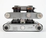 ILOCA: Two c. 1951 stereo viewfinder cameras - one type 2 Iloca Stereo with Jlitar 45mm f3.5 lenses [#16286 & #16287], and one Iloca&nbsp;Stereo II [#326445] with Jlitar&nbsp;V 35mm f3.5 lenses [#40235A & #40235B]. (2 cameras) - 4
