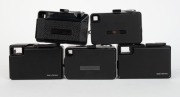 AGFA: Five c. 1970s compact cameras - one Agfamatic 100 Sensor, two Agfamatic 208 Sensors, one black Optima 1035 Sensor, and one black Optima 335 Sensor. (5 cameras) - 3
