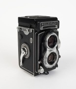FRANKE & HEIDECKE: Black-body Rolleiflex&nbsp;T&nbsp;TLR camera [#2166036], c. 1959, with Carl Zeiss Tessar 75mm f3.5 lens [#3487177] and Synchro-Compur shutter.