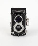 FRANKE & HEIDECKE: Black-body Rolleiflex T TLR camera [#2166036], c. 1959, with Carl Zeiss Tessar 75mm f3.5 lens [#3487177] and Synchro-Compur shutter. - 2