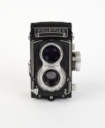 FRANKE & HEIDECKE: Black-body Rolleiflex&nbsp;T&nbsp;TLR camera [#2166036], c. 1959, with Carl Zeiss Tessar 75mm f3.5 lens [#3487177] and Synchro-Compur shutter. - 2