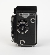 FRANKE & HEIDECKE: Black-body Rolleiflex T TLR camera [#2166036], c. 1959, with Carl Zeiss Tessar 75mm f3.5 lens [#3487177] and Synchro-Compur shutter. - 6