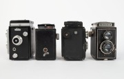 WELTA: Four&nbsp;early 1950s TLR cameras - one Reflekta&nbsp;with ROW Pololyt 75mm f3.5 lens [#575268] and Blitz I shutter, one Reflekta II with Meritar&nbsp;V 75mm f3.5 lens [#704731] and Junior shutter, one Weltaflex with Trioplan 75mm f3.5 lens [#1808123] and Prontor - 2