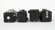 WELTA: Four&nbsp;early 1950s TLR cameras - one Reflekta&nbsp;with ROW Pololyt 75mm f3.5 lens [#575268] and Blitz I shutter, one Reflekta II with Meritar&nbsp;V 75mm f3.5 lens [#704731] and Junior shutter, one Weltaflex with Trioplan 75mm f3.5 lens [#1808123] and Prontor - 3